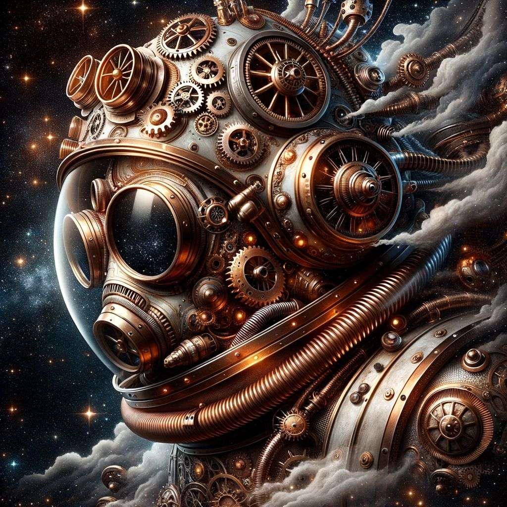 an astronaut, digital art, steampunk